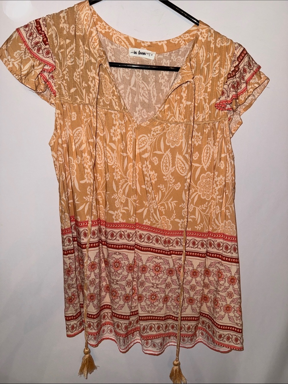 In Loom Women's Floral Tie-Front Tunic in Mustard and Cream